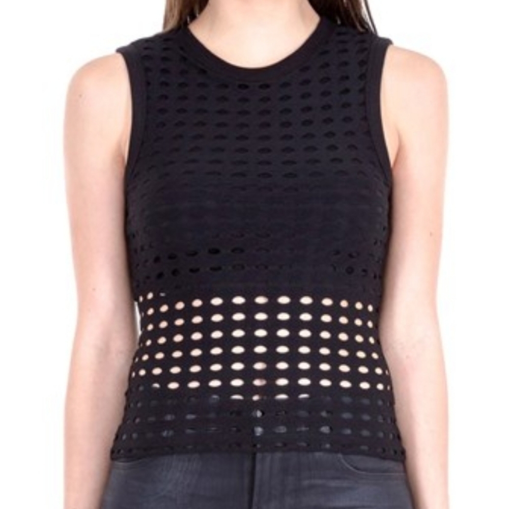 Alexander Wang black laser cut stretch sleeveless women tank new size  M